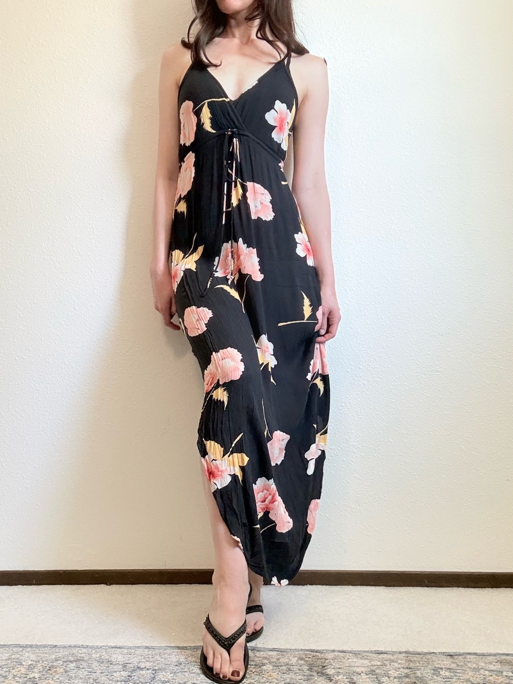 Billabong Babydoll Style Tropical Floral Maxi Dress Coconut Girl Cali Summer